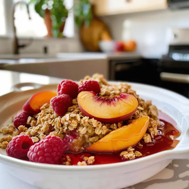 Peach Raspberry Crisp Freshly Baked
