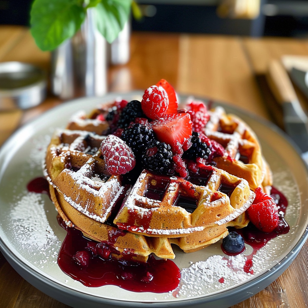 Protein Waffles with Berry Compote