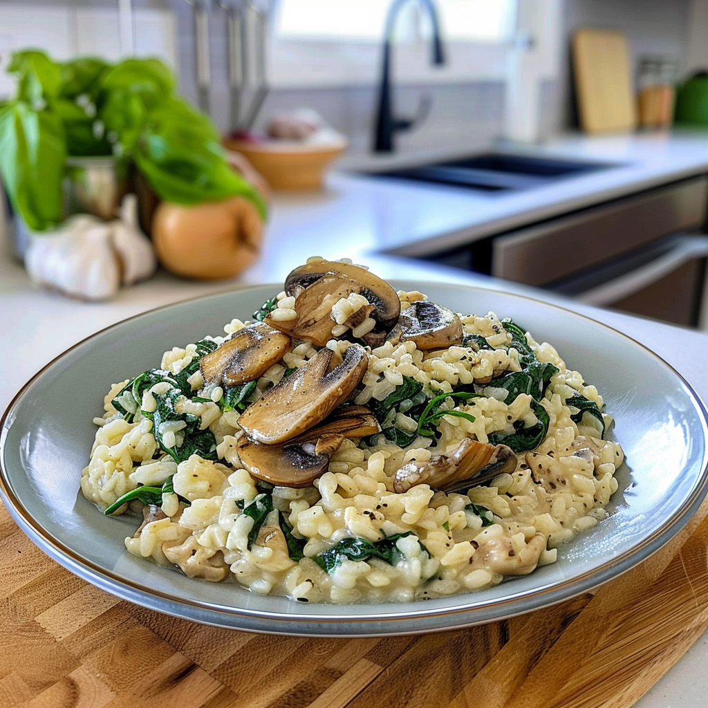 Creamy Mushroom and Spinach Risotto Dish