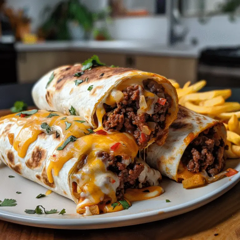 Cheesy Beef Burritos with Fries