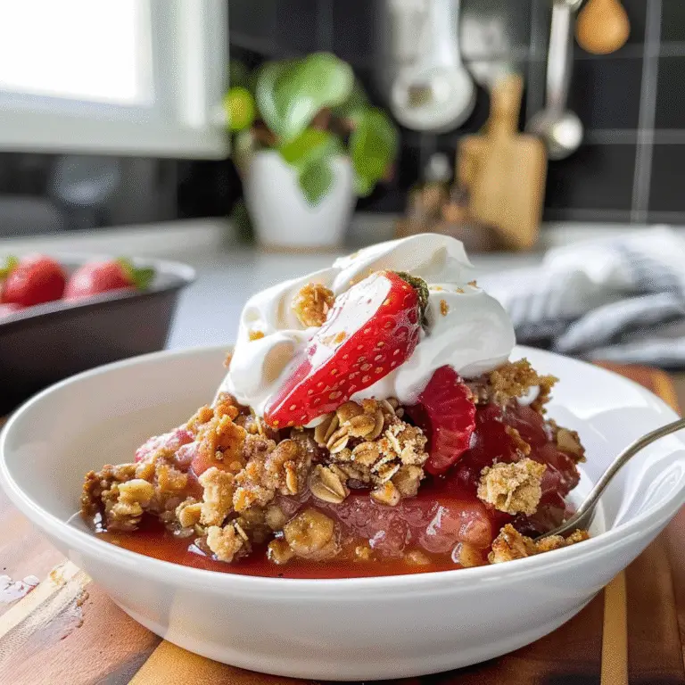 Strawberry Rhubarb Crisp in a Baking Dish