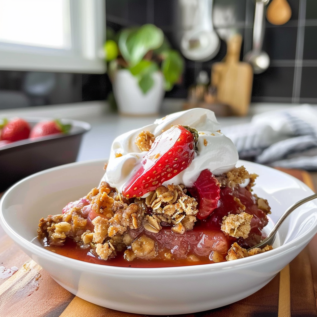 Strawberry Rhubarb Crisp in a Baking Dish