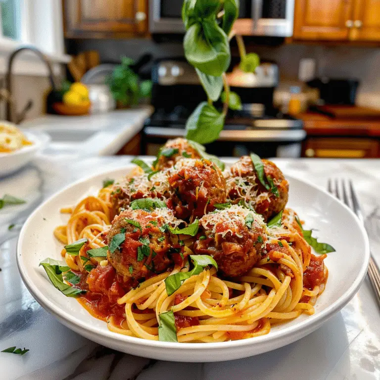 Spaghetti and Meatballs on a Plate