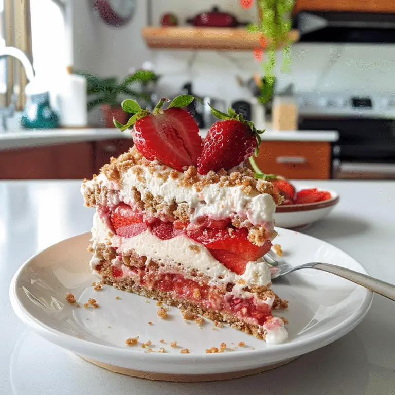 Strawberry Crunch Cake on a Plate