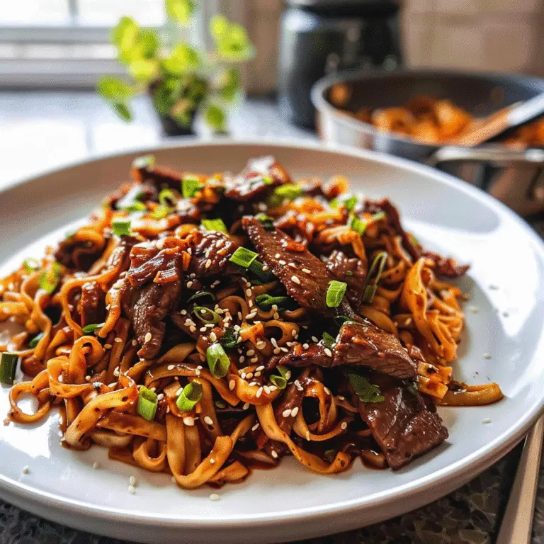 Mongolian Beef Noodles Dish
