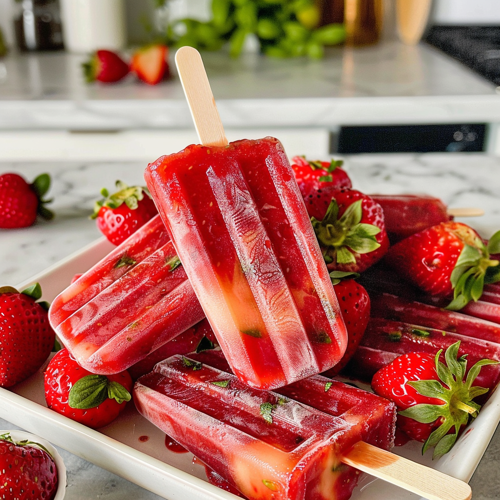 Strawberry Basil Popsicles