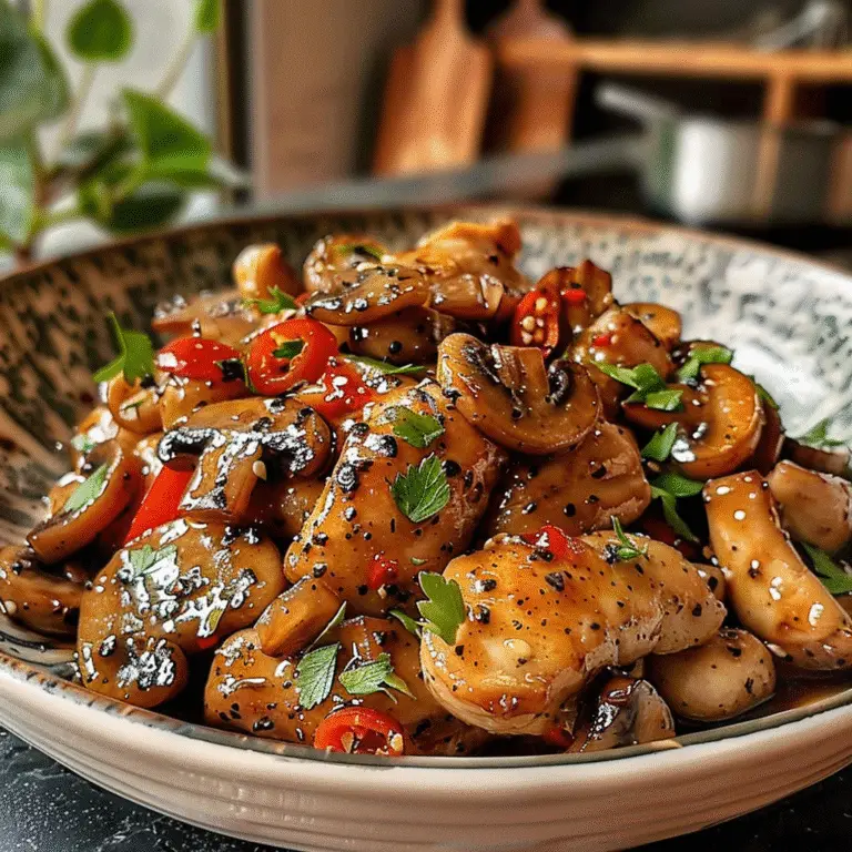 Black Pepper Chicken with Mushrooms Dish