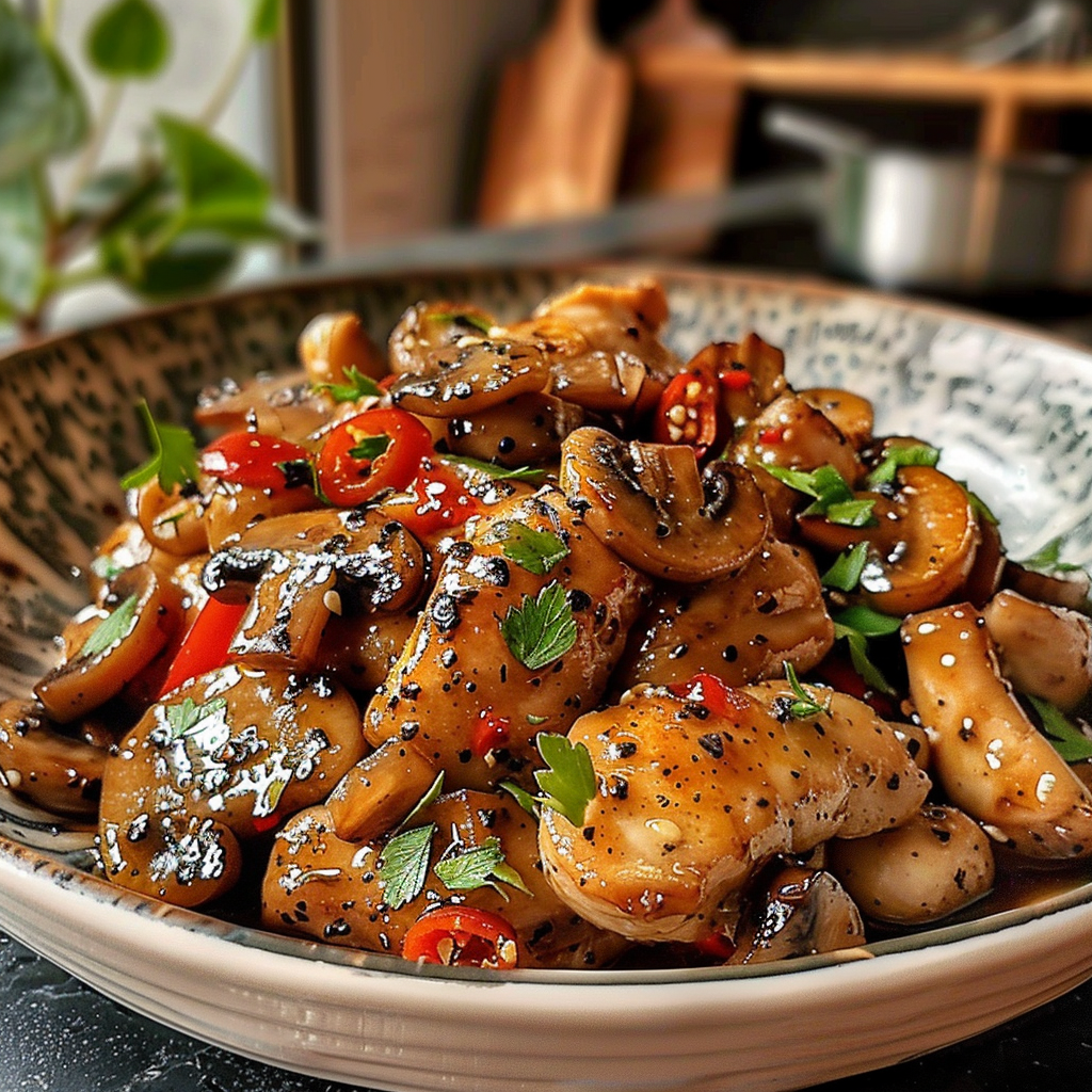 Black Pepper Chicken with Mushrooms Dish