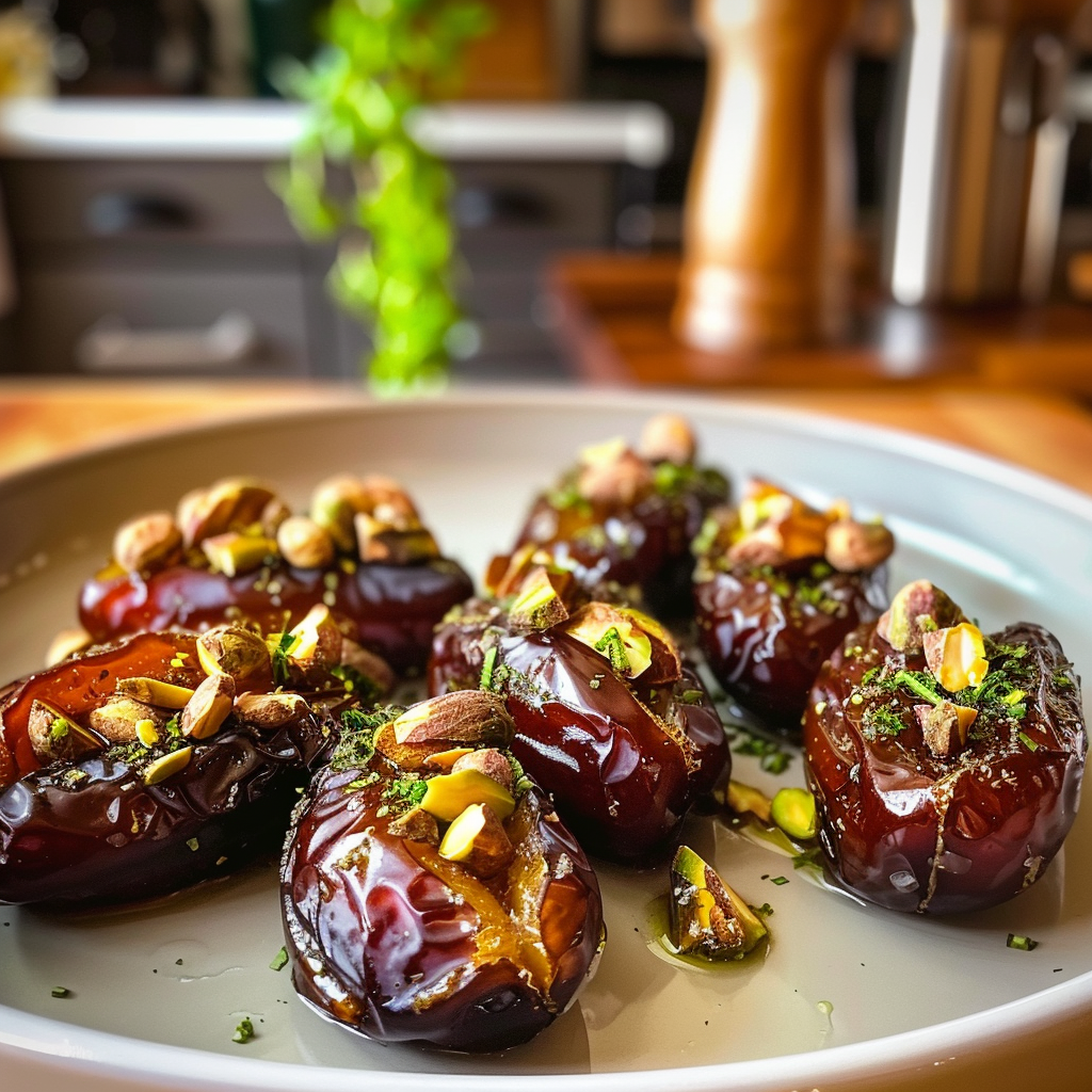 Honey Pistachio Ricotta Stuffed Dates
