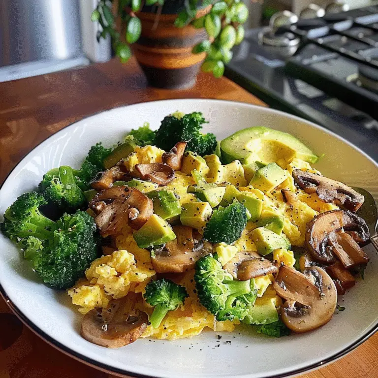 Scrambled Eggs with Broccoli and Mushrooms