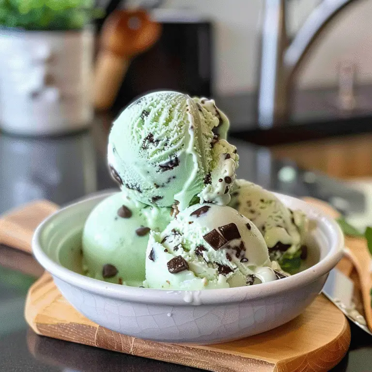 Mint Chocolate Chip Ice Cream in a Bowl