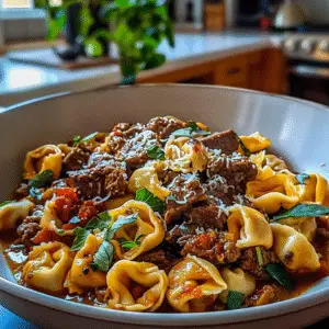 Beef Tortellini Dish Ready to Serve