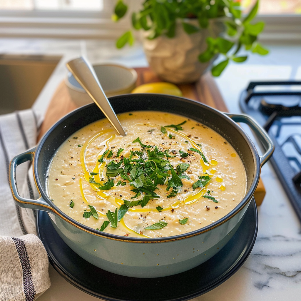 Delicious Avgolemono Soup in a Bowl