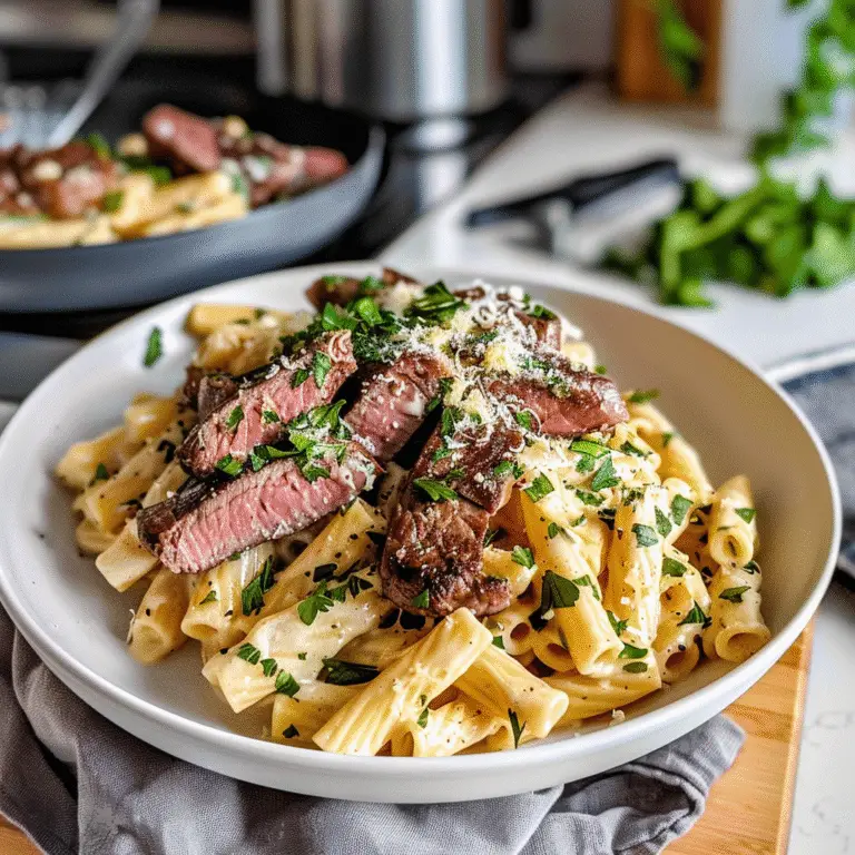 Steak Alfredo Pasta Dish