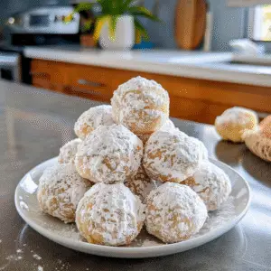 Snowball Cookies on a Festive Plate