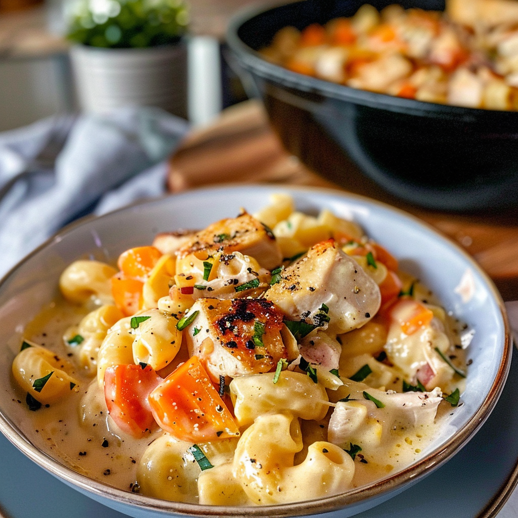 Creamy Chicken Macaroni Cheese Soup