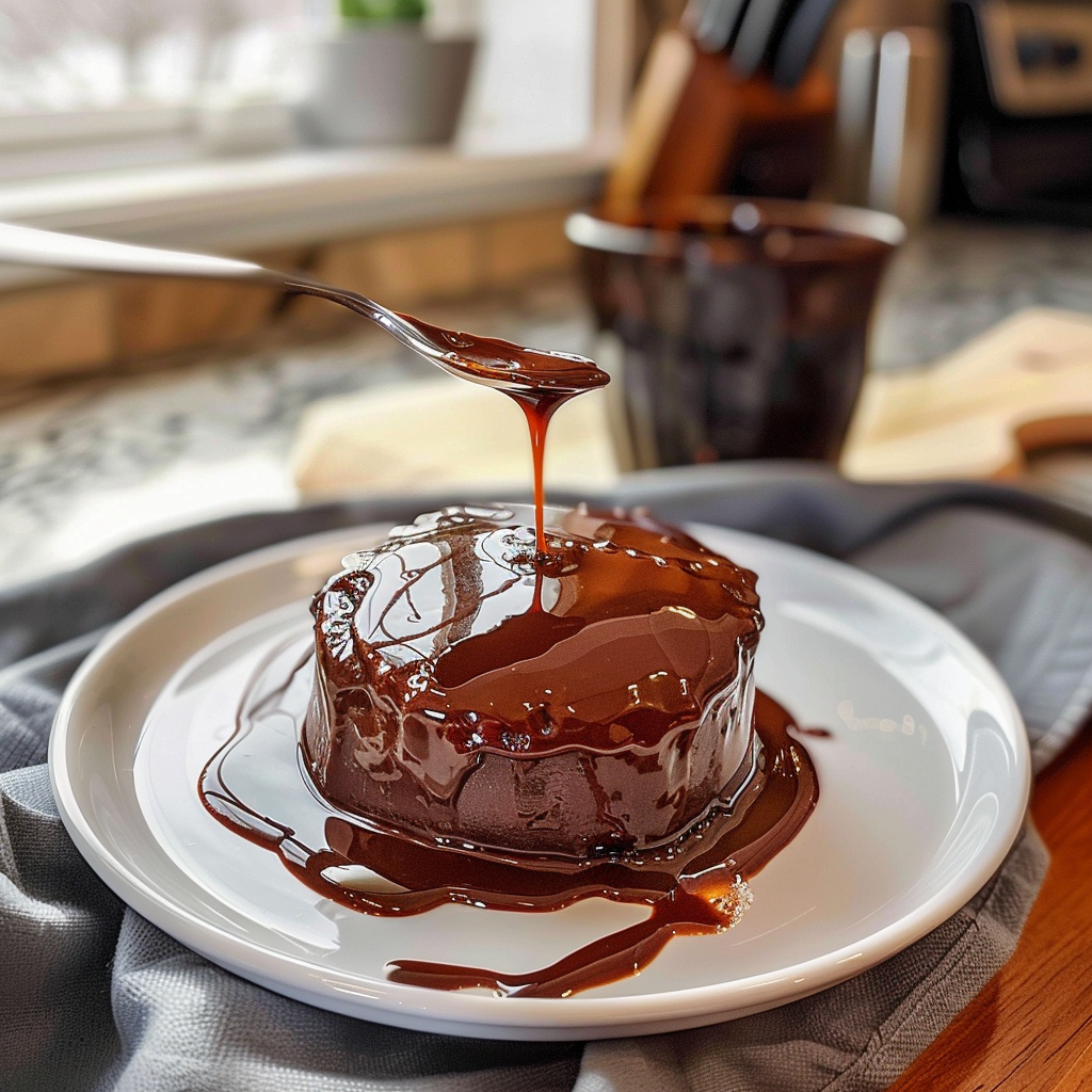 Hot Fudge Sauce Drizzling Over Ice Cream