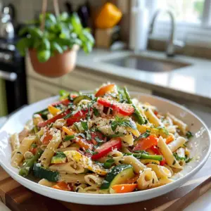 Colorful Spring Veggie Pasta Primavera Dish