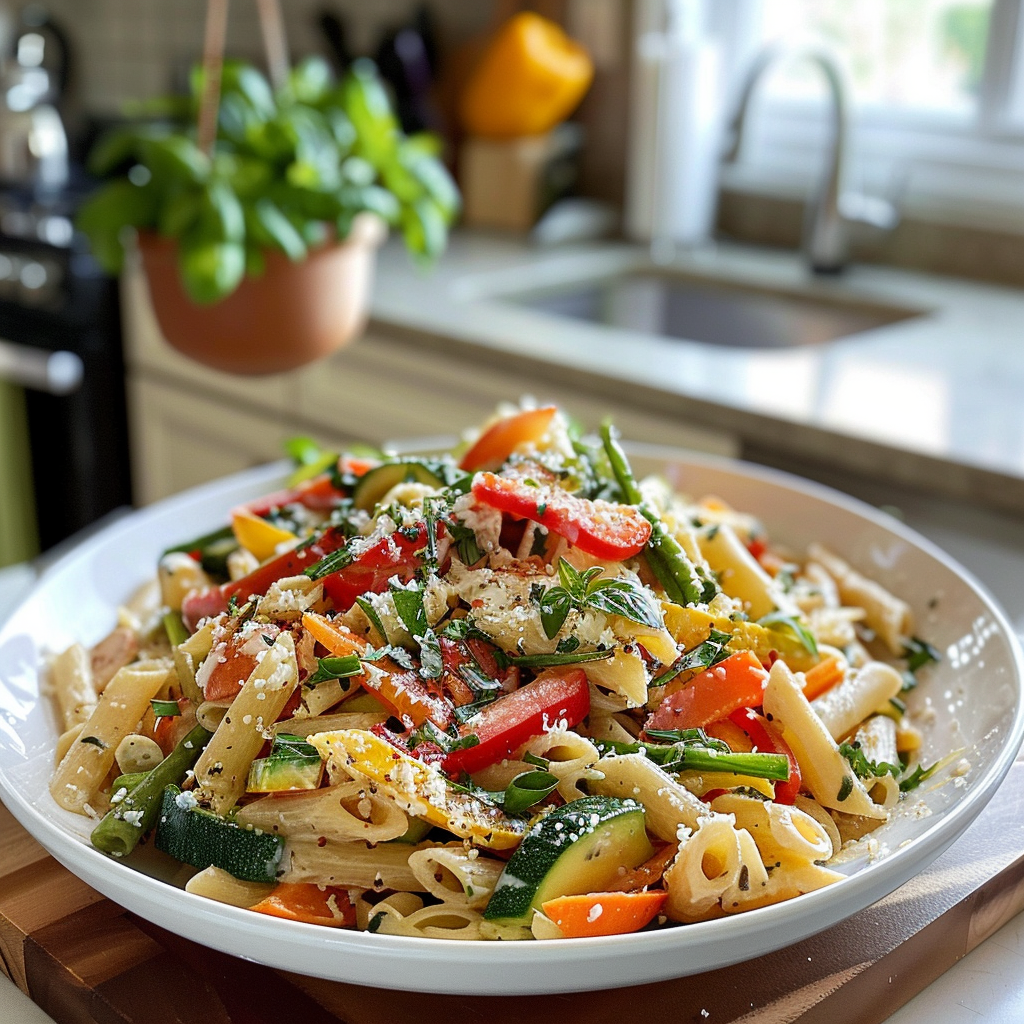 Colorful Spring Veggie Pasta Primavera Dish