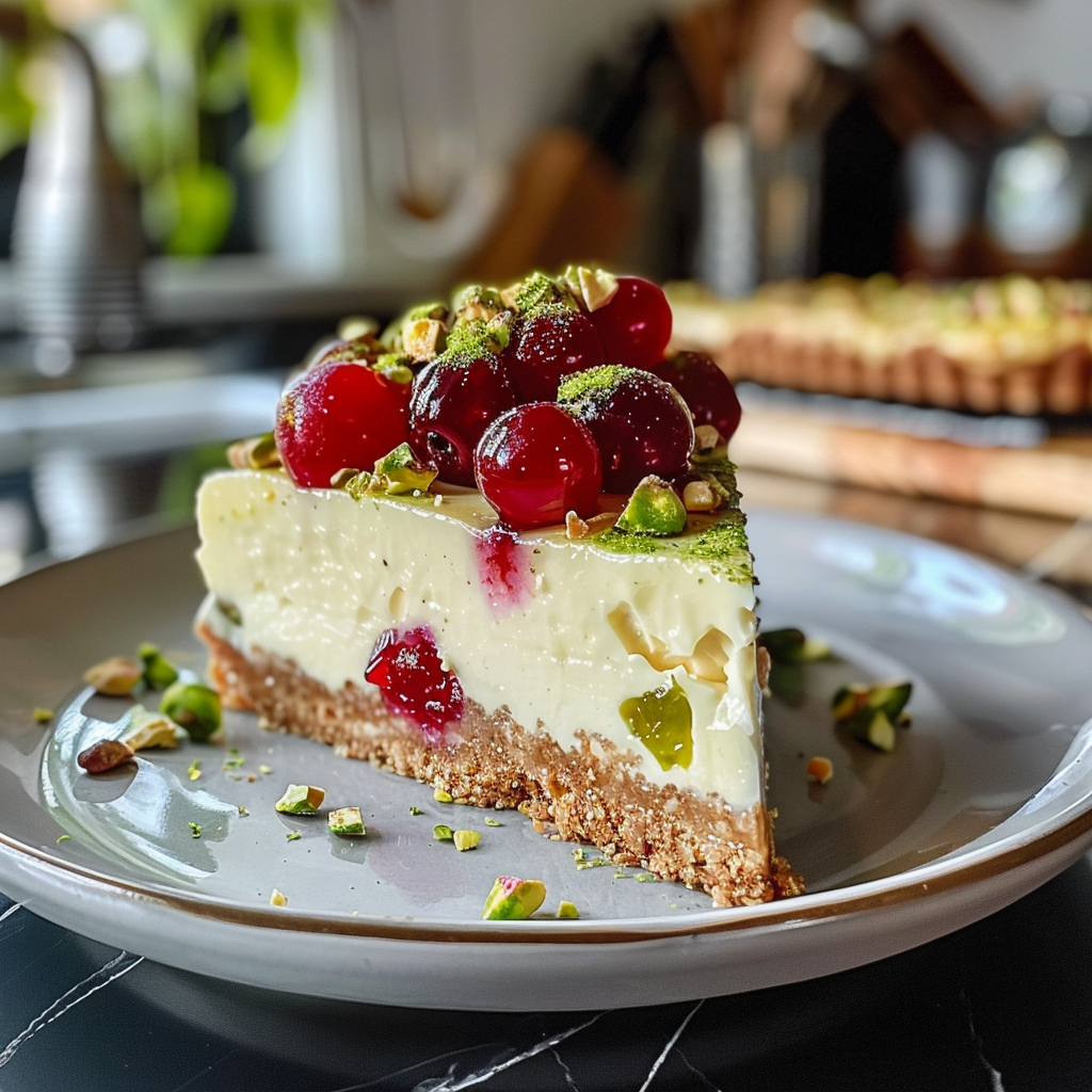 Luscious Lemon-Lime Cherry Pistachio Cheesecake
